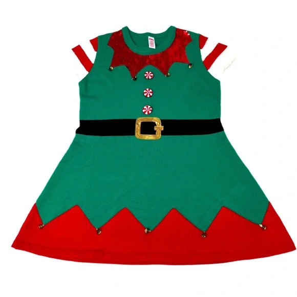 Holiday Time Dresses Ugly Christmas Sweater Dress Elf With Sequins And Bells Size Xxl 2 Poshmark